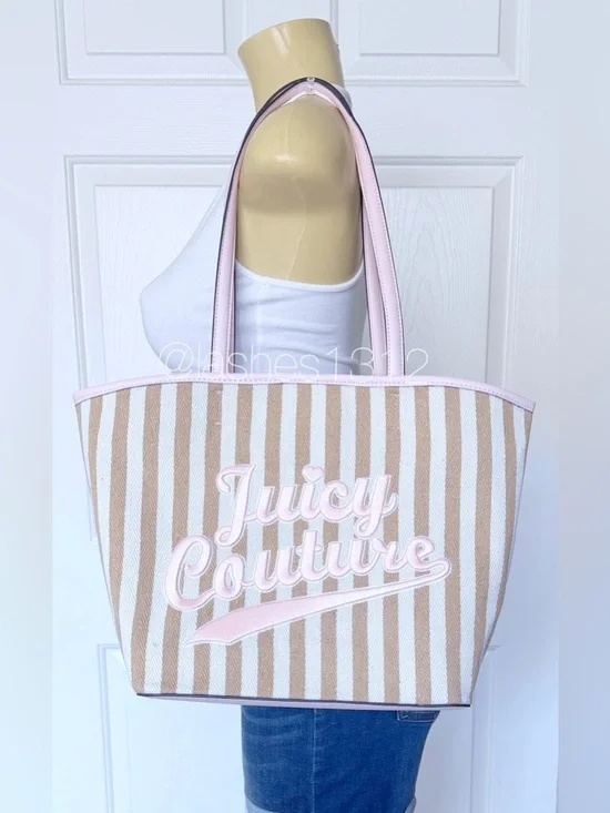 JUICY COUTURE Bag Free to Be Juicy Striped Tote - Pink Beige Tan - Picture 8 of 8
